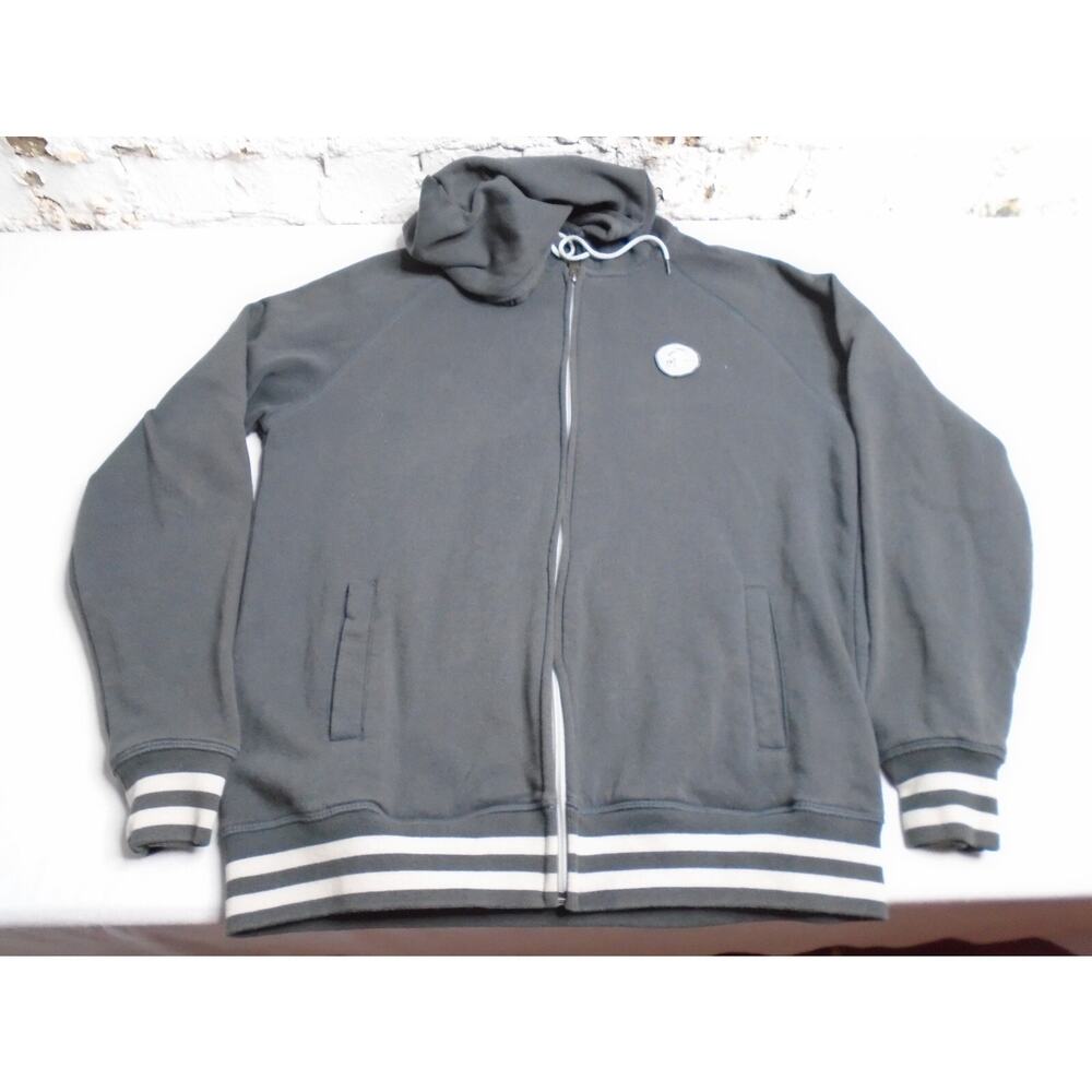 O'Neill Surfing Full Zip Hoodie Gray Logo Striped Elastic Waist Size Medium